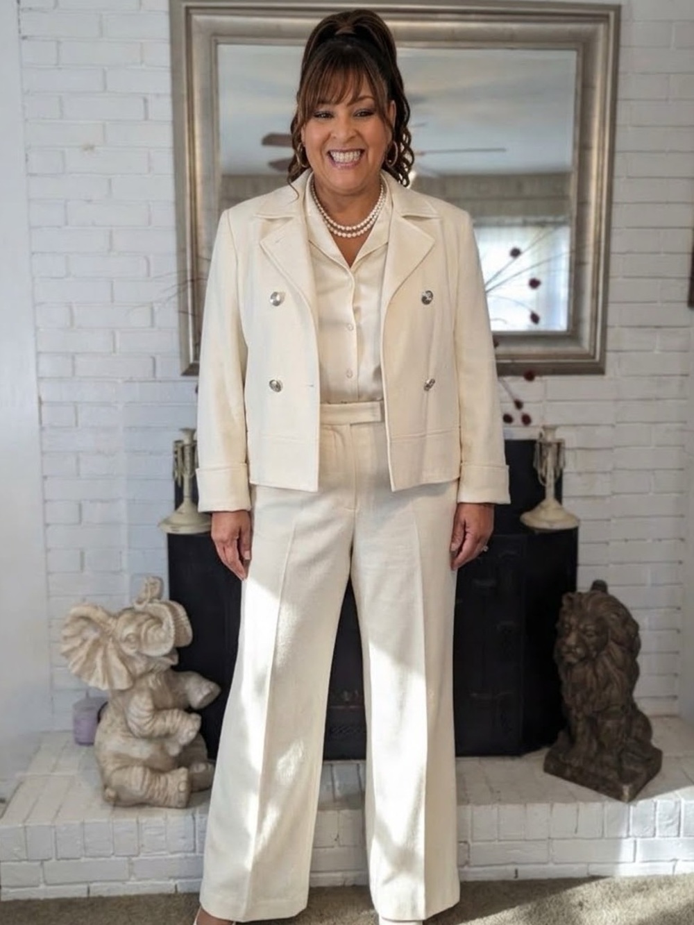 Vintage Signature by Larry Levine Cream 2-Piece Pantsuit